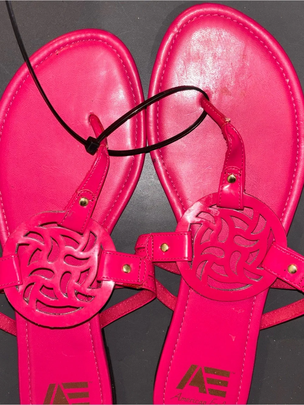 American Eagle Outfitters Hot Pink T-Strap Medallion Sandals
